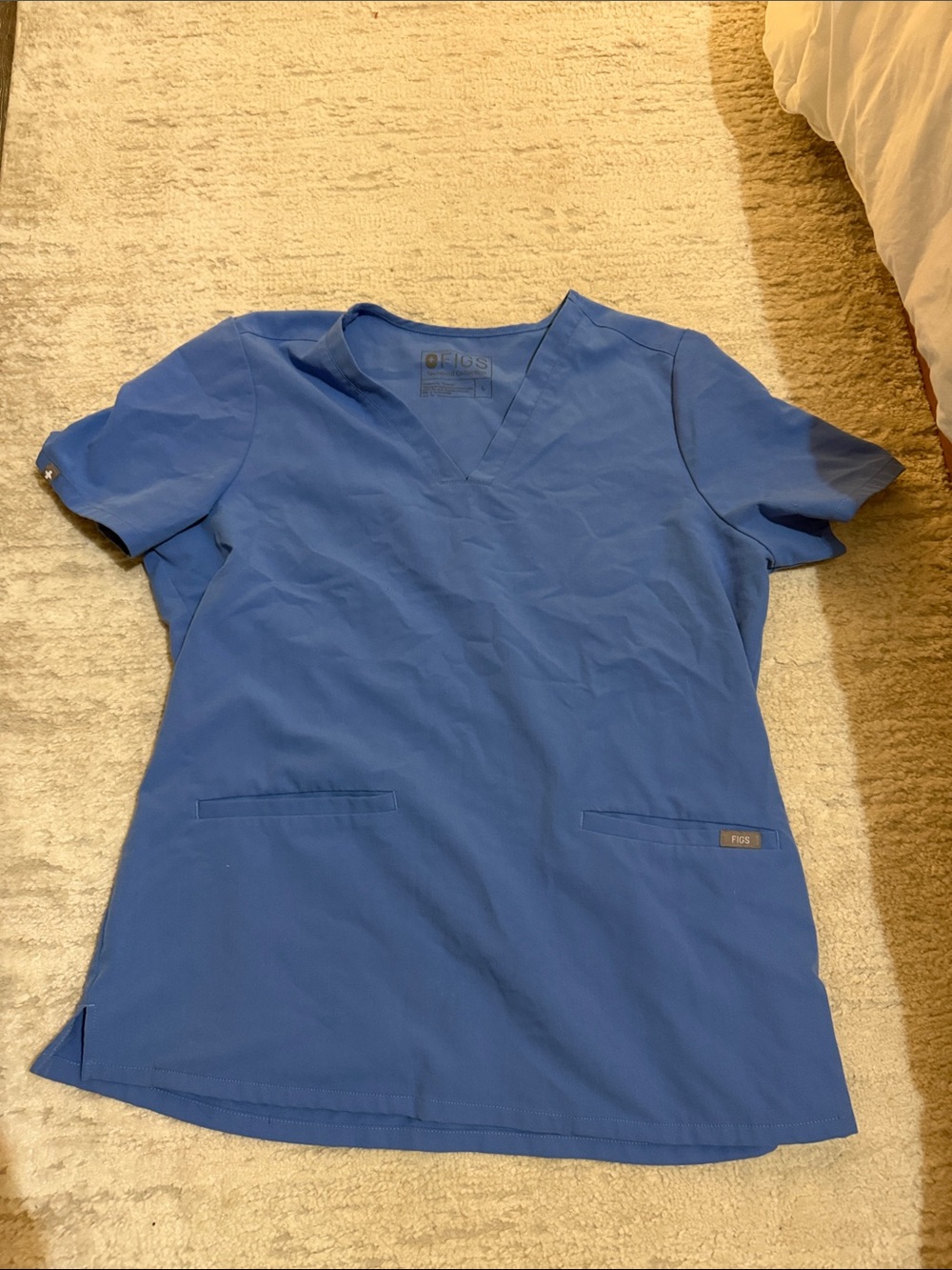 Figs Royal Blue V-Neck Short Sleeve Scrub Top